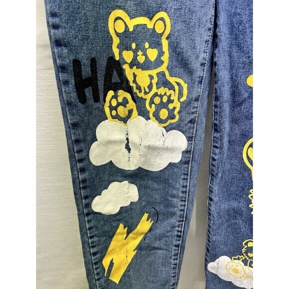 Shein High Waist Letter and Cartoon Graphic Jeans Size: XS Color: Blue - Picture 5 of 12
